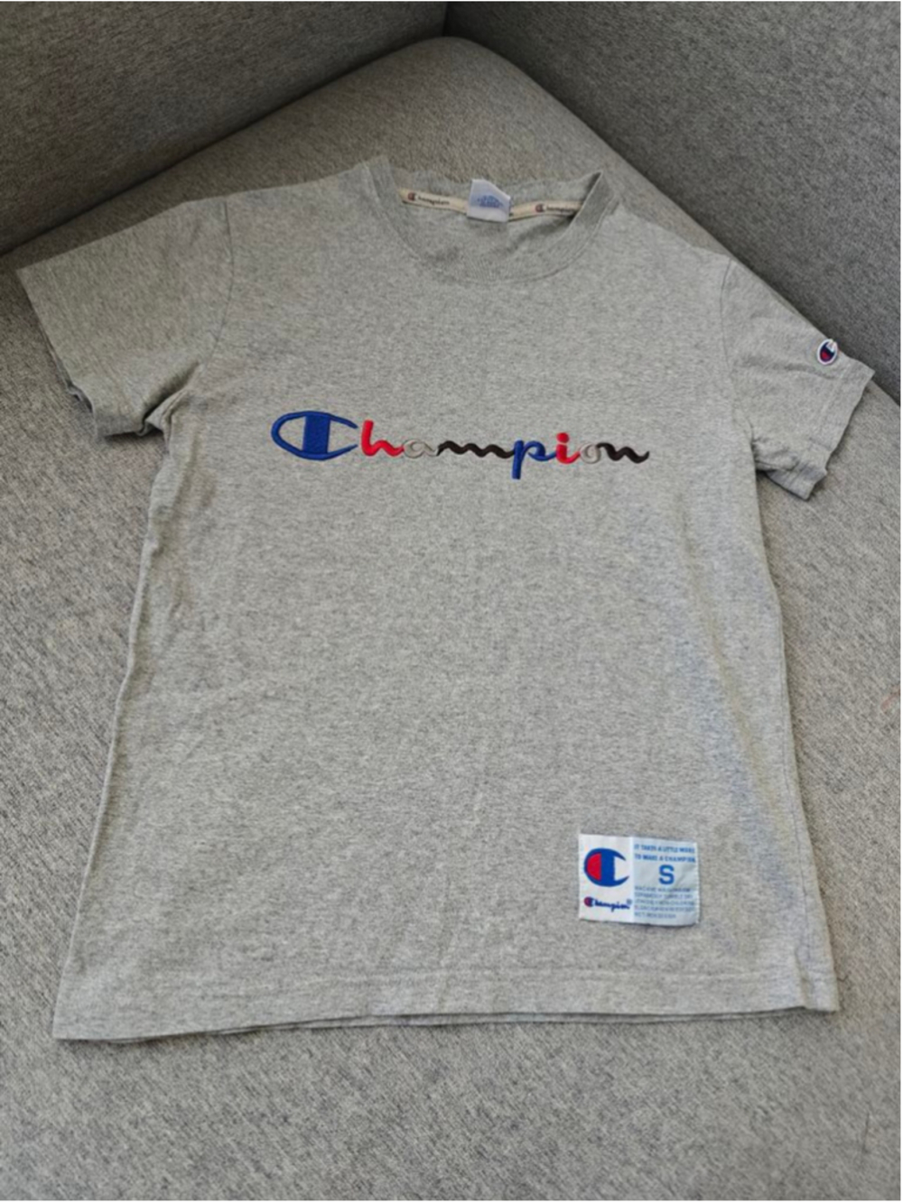 Women's Champion Gray Multicolor Logo Short Sleeve Tee S